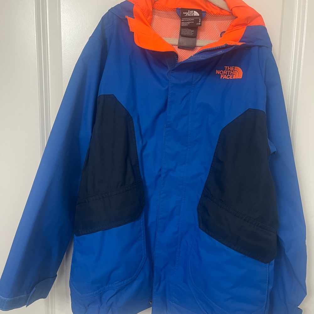 The North Face Kids Vibrant Blue and Neon Orange Raincoat